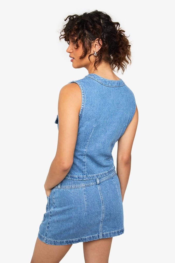 boohoo Dames Button Down Denim Waistcoat | Light Wash | Maat: 8