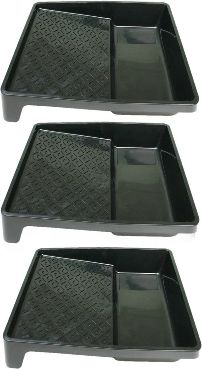 Veba Verfbak - 3x stuks - zwart - voor verfrollers/lakrollers tot 25 cm - verfspullen / schildersbenodigdheden