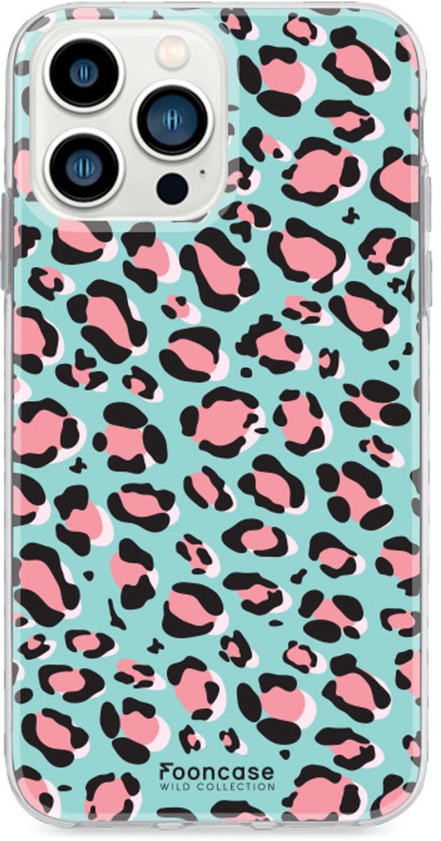 Fooncase Hoesje Geschikt voor iPhone 13 Pro - Shockproof Case - Back Cover / Soft Case - Luipaard / Leopard print / Blauw
