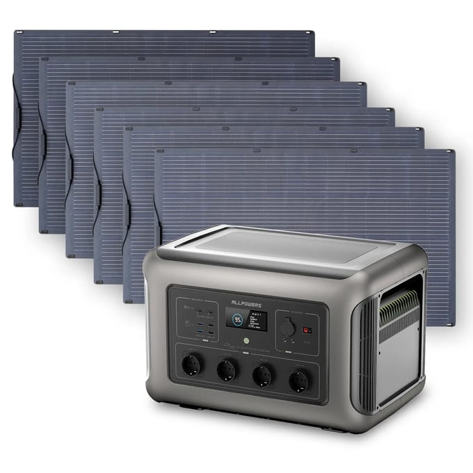 ALLPOWERS Solar Generator Kit 3500W (R3500 V2 + SF200 200W Flexible Solar Panel) - R3500+6PCS SF200 200W Solar Panel