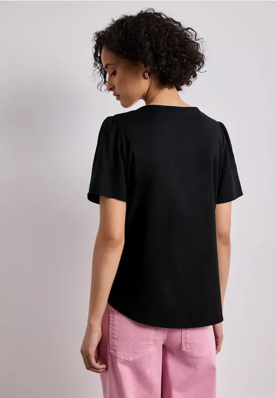 Blouse met ronde hals en korte pofmouwen