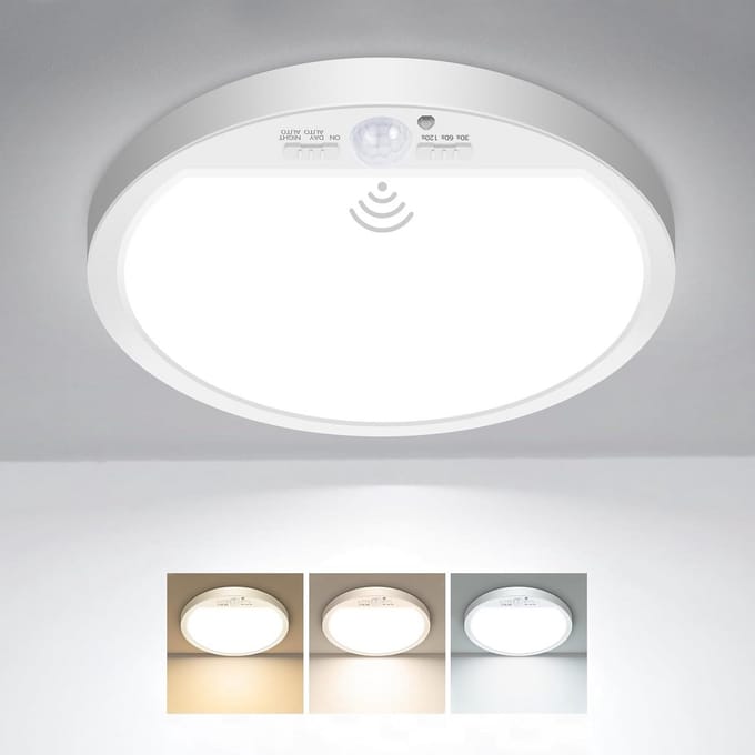 Ronde LED Plafondlamp met Bewegingssensor - Dimbaar Wit Licht - IP44 - 15W