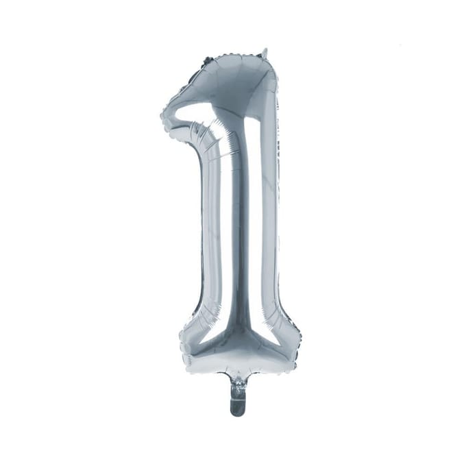 Cijfer Ballon '1'  Zilver (100CM)
