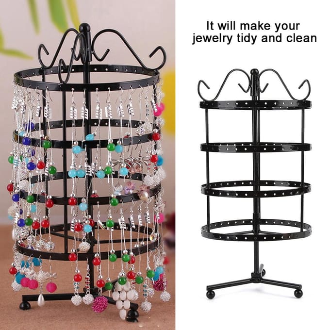 144 Gaten Roterende Oorbellen Display Sieraden Rek Houder Standaard Zwart zwart