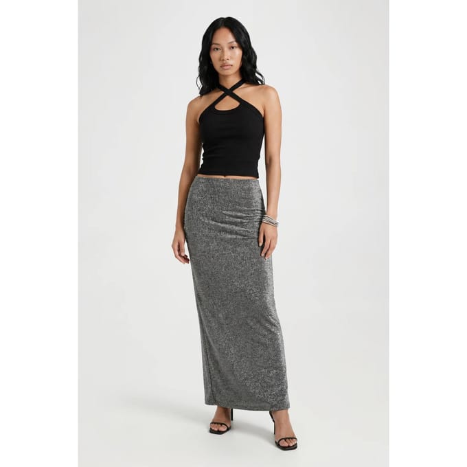 boohoo Dames Metallic Gebreide Maxi Rok | Black | Maat: 8