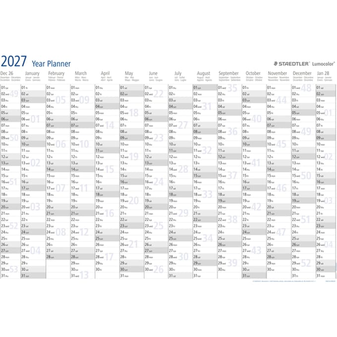 Jaarplanner 2027 Staedtler Lumocolor 84x60cm oprolbaar
