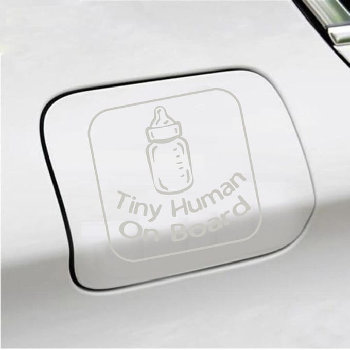 Bumpersticker - Tiny Human On Board - 14 X 14 - Zilver