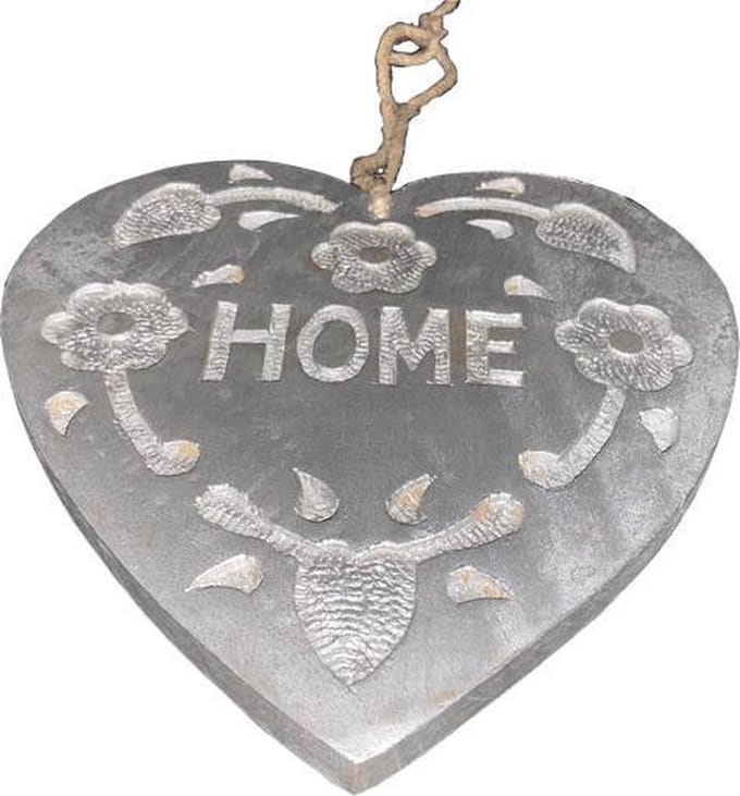 Hart hanger hout zilver 20x20 cm