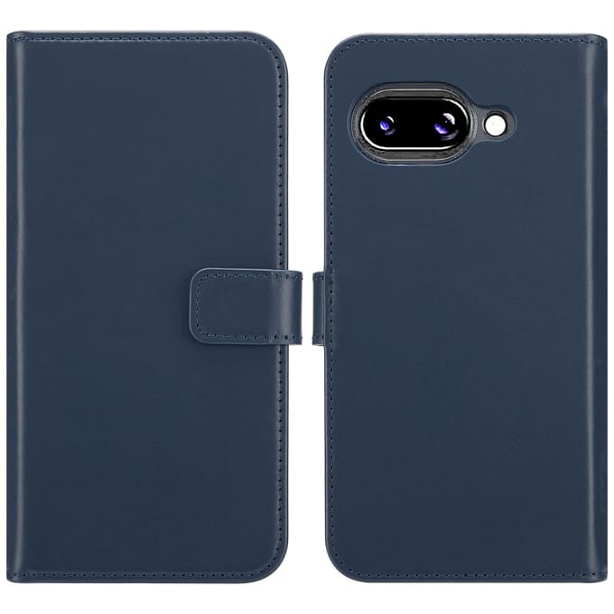 Selencia Hoesje - Geschikt voor Google Pixel 9a - Echt Lederen Bookcase - Blauw