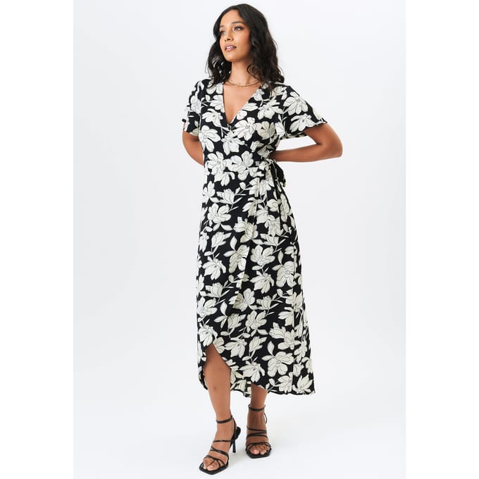 Bloemenprint Wikkel Midi Jurk