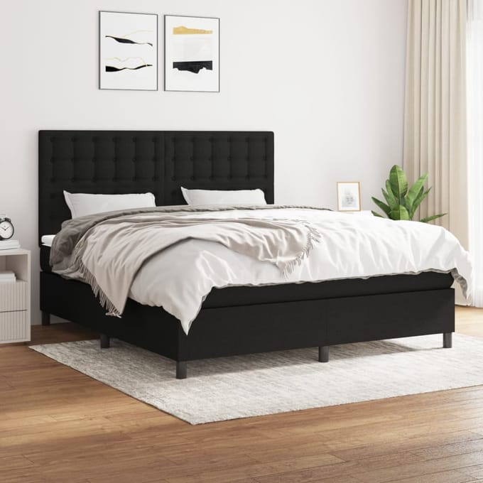 vidaXL - Boxspring - met - matras - stof - zwart - 180x200 - cm
