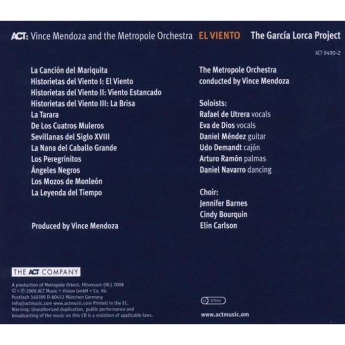 Vince - Metropole Orchestr Mendoza - El Viento - The Garcia Lorca Project - CD