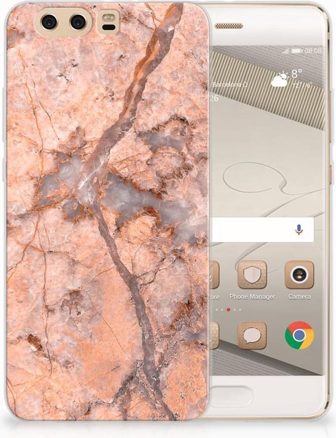 Huawei P10 Plus TPU Siliconen Hoesje Marmer Oranje