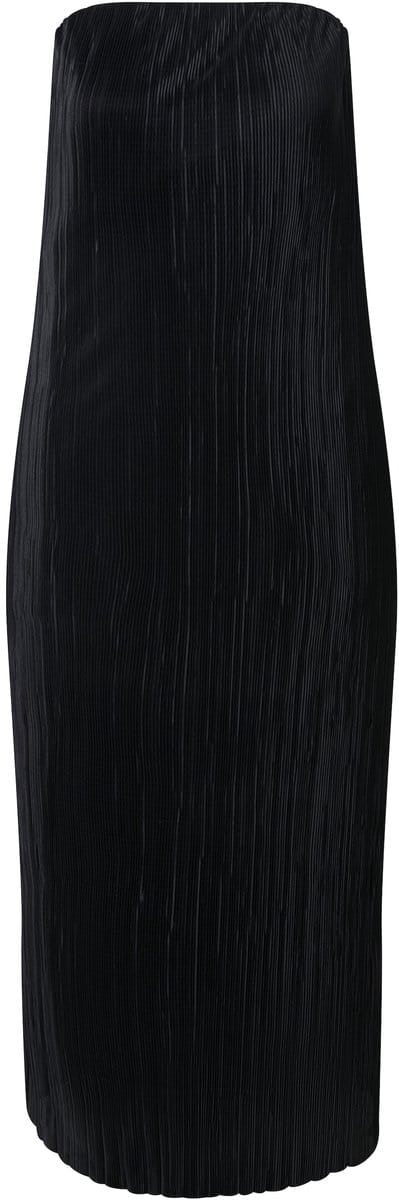 Ulla Popken - Dames - Geplooide maxi-jurk elastische hals strapless - Zwart - Maat 42+