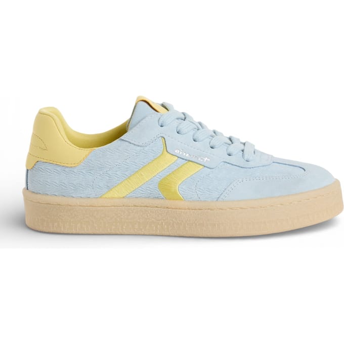 Tamaris dames sneakers van blauw leer met gele strepen