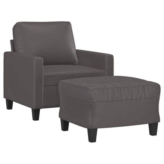 vidaXL - Fauteuil - met - voetenbank - 60 - cm - kunstleer - grijs