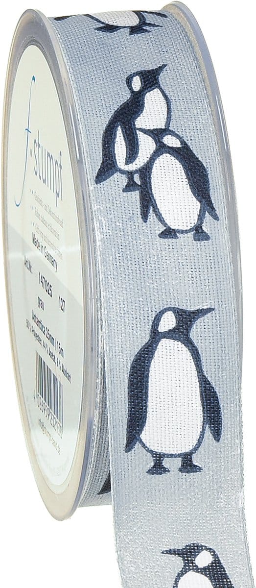 Cadeaulint pinguïns Kerstlintstof 25mm 15m