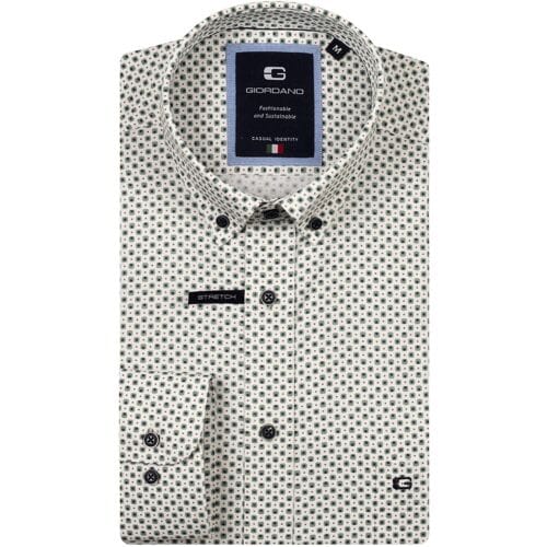 Giordano Overhemd Brando Soft Twill Small Geometric Pattern Groen / male