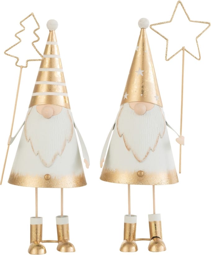 J-Line kerstfiguur - metaal - wit/goud - small - 2 stuks