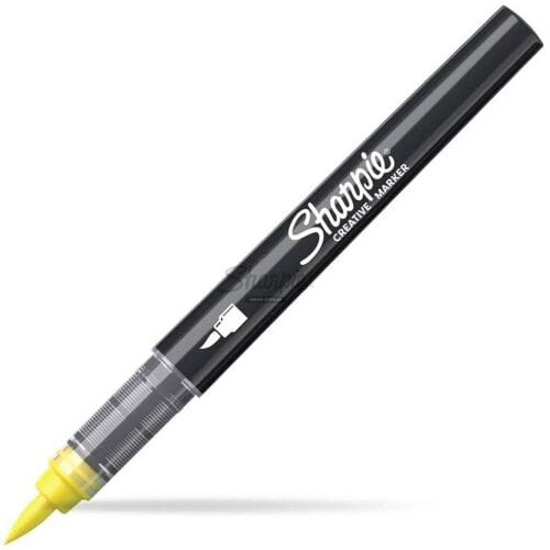 Sharpie Creative Marker Acrylverfmarkers | Brushtip | Verfmarkers op waterbasis | Inkt loopt niet door en geschikt voor de meeste oppervlakken | Geel | 6 stuks