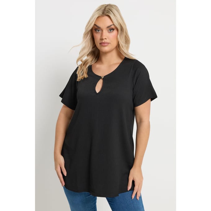 Yours Zwarte Getextureerde Top Met Keyholedetail Size 44