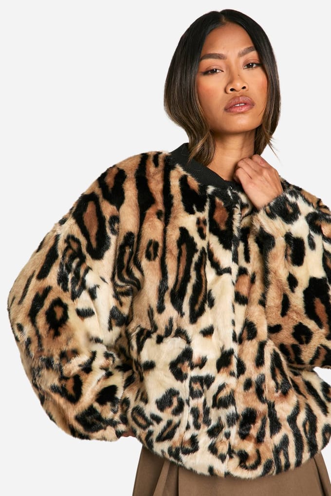 boohoo Dames Premium Luipaard Nepbont Bomberjack | Leopard | Maat: 8