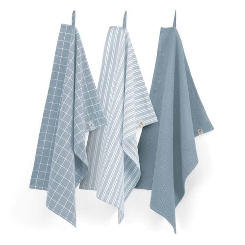 Walra Keuken- en Theedoekenset Dry with Cubes Uni, Stripes & Blocks Jeans Blauw