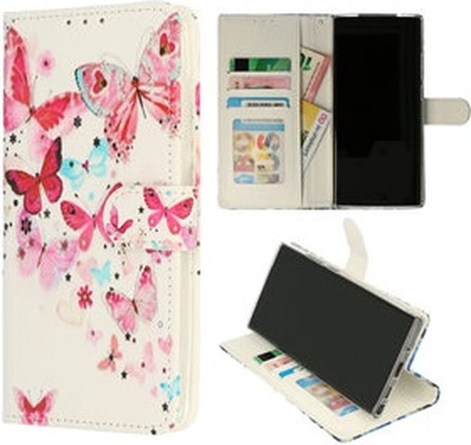 Cityhoesje - Bookcase iPhone 12 Pro Max - incl. Pasjeshouder Vlinders Roze