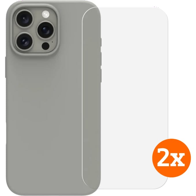 BlueBuilt Back Cover iPhone 16 Pro Max Grijs + Screenprotector Glas Duo Pack