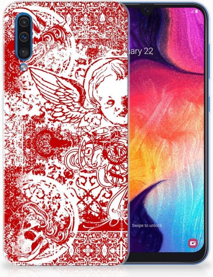 Back Cover voor Silicone Back Case Samsung Galaxy A50 Angel Skull Rood