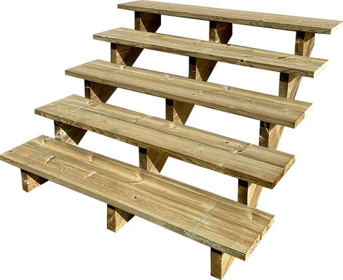BERLIN Houten Buitentrap - 5 Open Treden 88 cm Hoog - 120 cm Breed