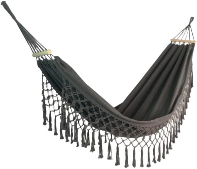 Stijlvolle Hangmat - Ontspanstoel - Buiten relaxen - Met spreidstok - 1.6 kg - Grijs
