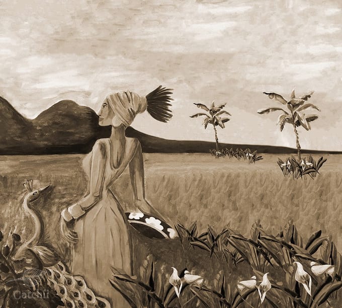 Behang staal Sunset Lady sepia