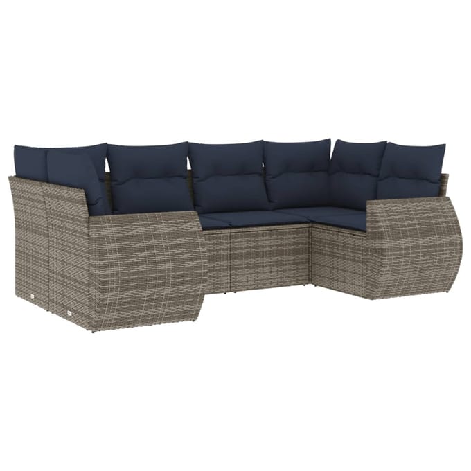 vidaXL - 6-delige - tuinbankset - met - kussens, - grijs - polyrotan