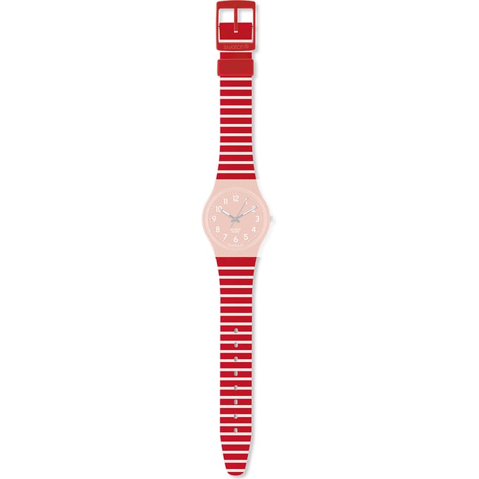 Swatch Plastic - Originals Medium (34mm) /Access/Solar/Musicall/Stop - G/SK/SL/SR/SS/SO28 AGR154I GR154I Cherry-Berry Striped band