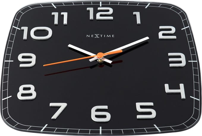 NeXtime - Wandklok - 30 x 30 x 3.5 cm - Glas - Zwart - 'Classy Square'