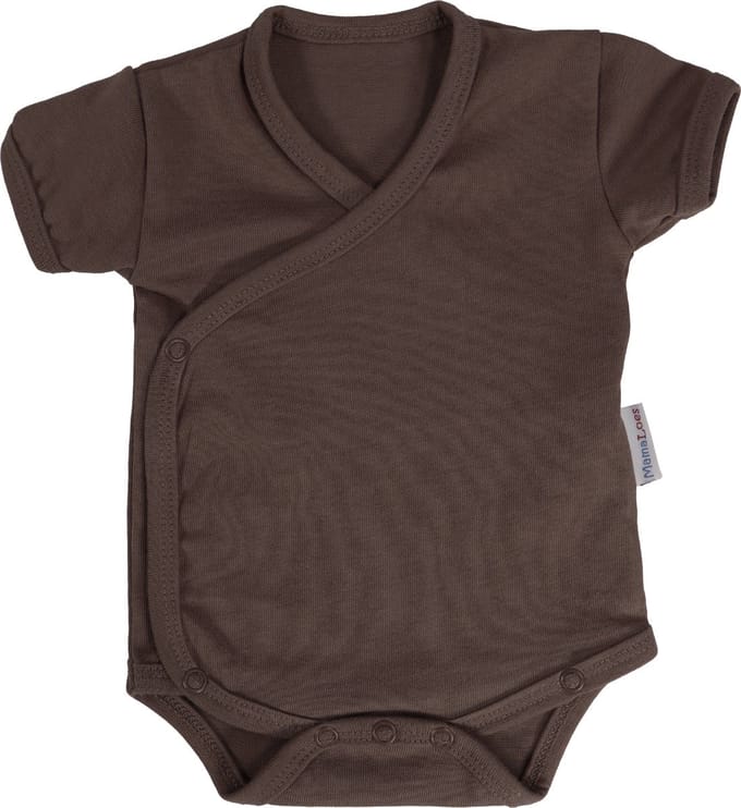 MamaLoes Chocolade Maat 68 Korte Mouw Overslag Romper