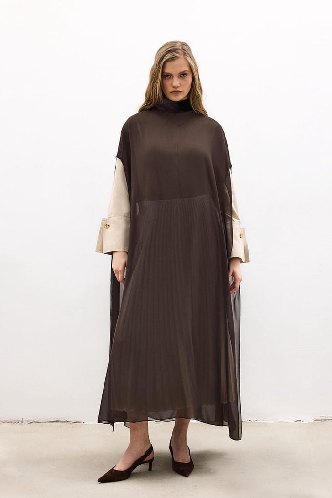 Touché Privé - Oversized chiffon maxi-tuniek - Bruin - Dames