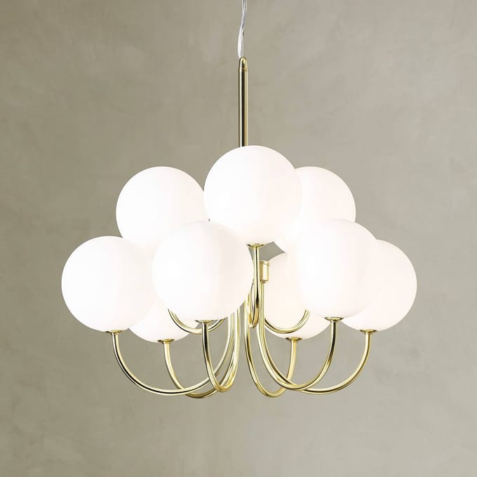 Markslöjd Hanglamp Bianco, 9-lamps, goud/wit, glas, G9