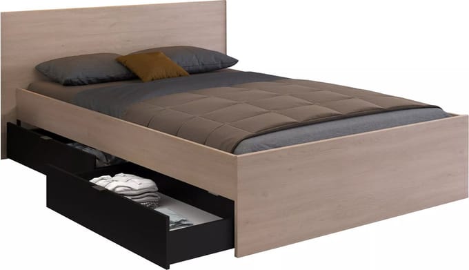 Vente-unique Bedframe hout zwart, natuurlijk licht 140 x 190 cm