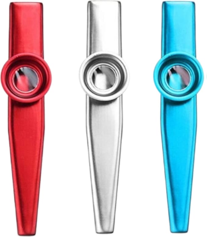 3 Stuks - Kazoo-muziekinstrument metaal - Metaal Rood, Wit, blauw