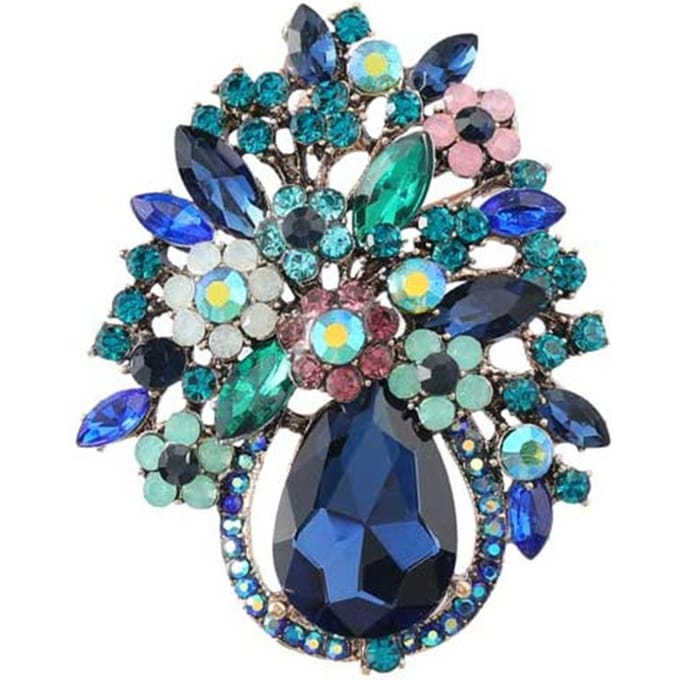 Legering Hoge Kwaliteit Delicate Strass Bloem Broche Lieflijke Speld Mode Broche Kleding Accessoires blue