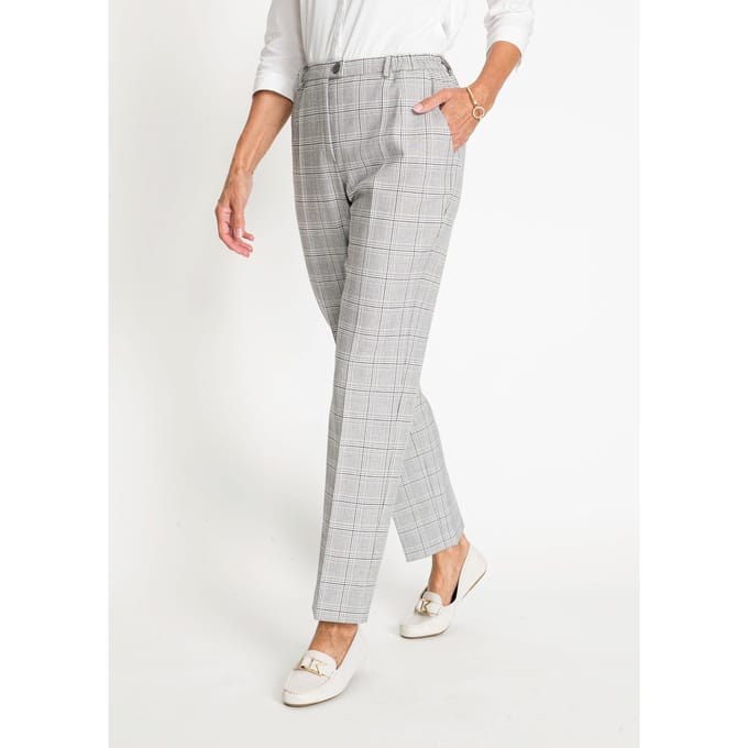 Geruite broek, comfort model - beige / geruit - Gr. 46 van Goldner Fashion