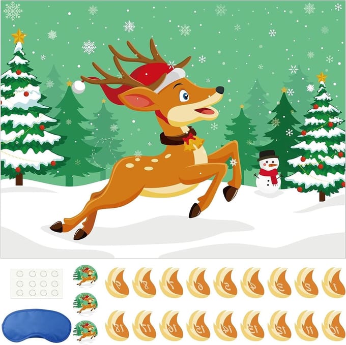 Pin The Tail on The Deer Kerstspel met 36 staarten - Kerstfeest Gunsten voor Kind Winter Feestactiviteiten