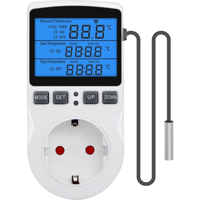 EU/US Timer Socket Thermostaat Digitale Temperatuurregelaar Stopcontact Met Tijdschakelaar Sensor Sonde Verwarming Koeling EU(with Backlit)