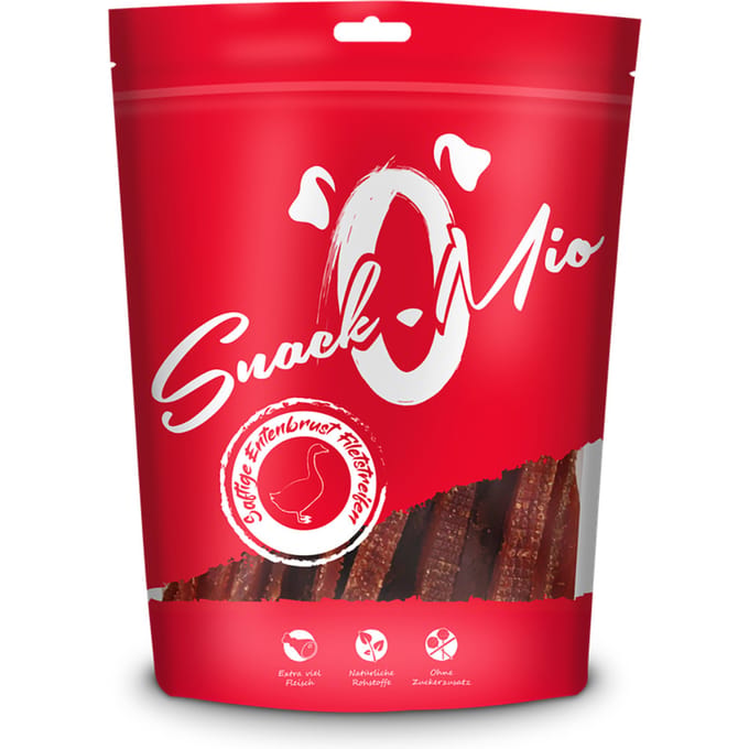 70g SnackOMio Sappige eendenborstfiletreepjes hondensnacks