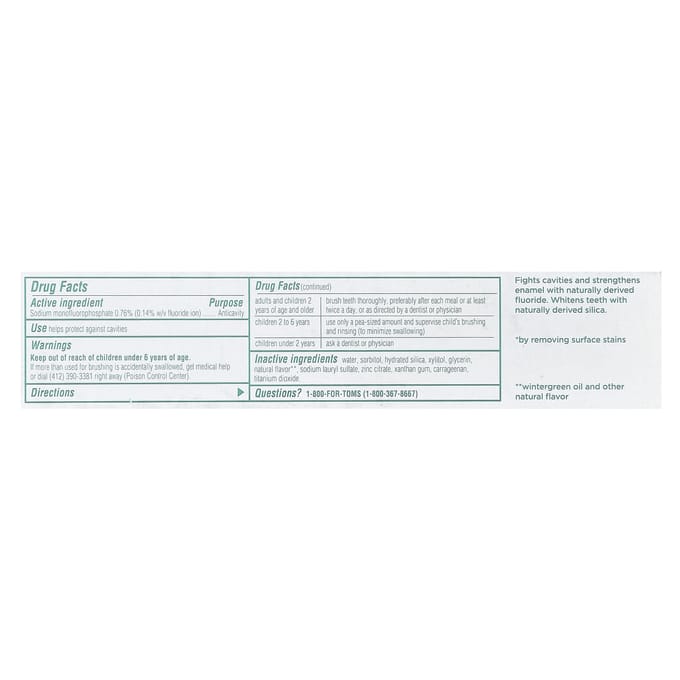 Tom'S Of Maine, Whole Care®, Fluoride Toothpaste, Wintermint, 4 oz (113 g) blue