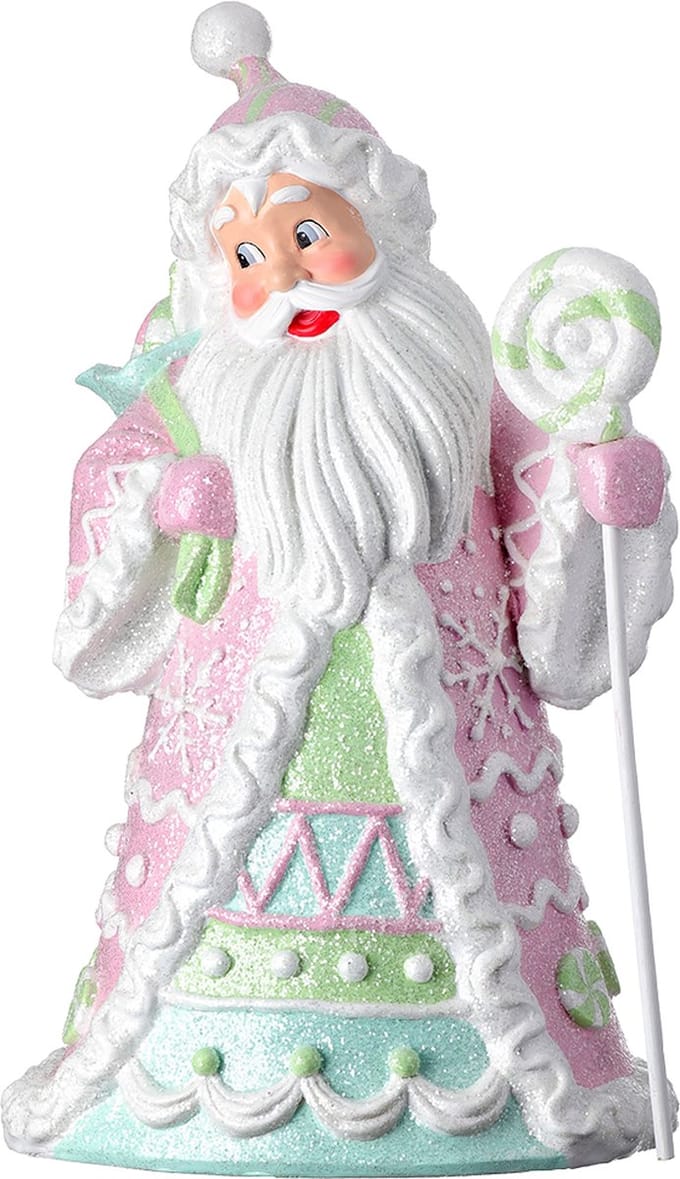 Viv! Christmas Kerstbeeld - Kerstman met Snoep - pastel - roze - 46cm