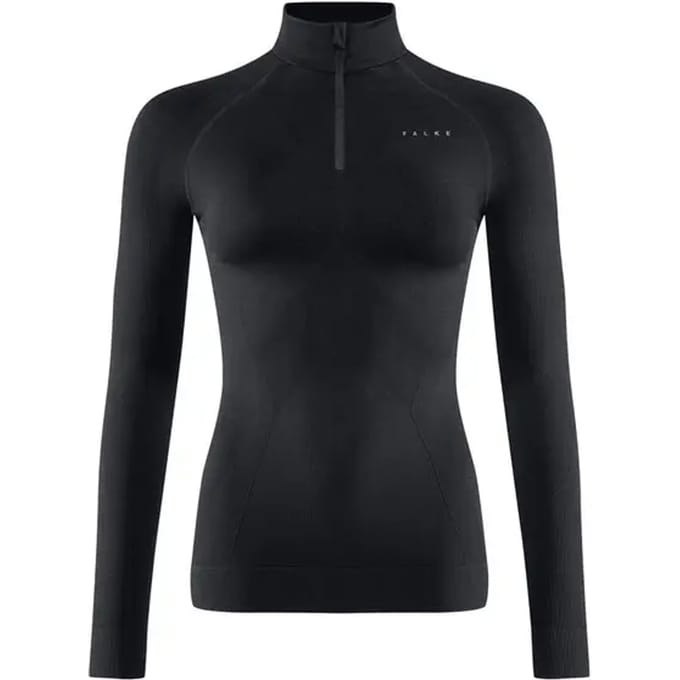 FALKE Maximum Warm High Zip Neck sneldrogend functioneel materiaal functioneel shirt met lange mouwen dames zwart - maat L