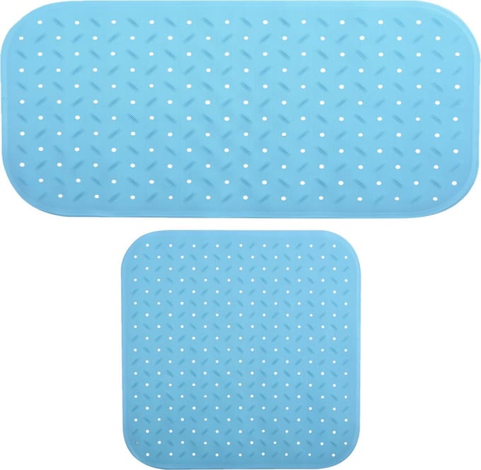 MSV Douche/bad anti-slip matten set badkamer - rubber - 2x stuks - lichtblauw - 2 formaten
